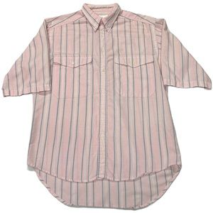 Vintage Levis Mens Button Down‎ Shirt Sz S Short Sleeve Striped Pink 80s Hipster